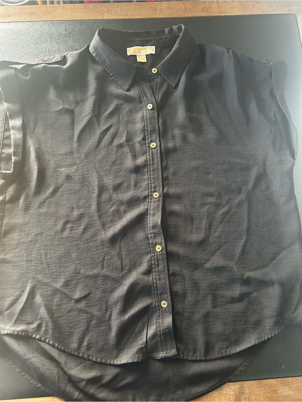 Michael Kors Black Short-Sleeve Button Front Blouse